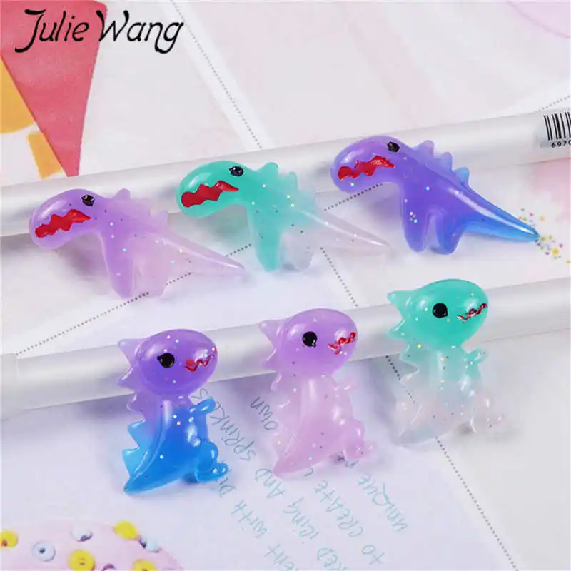 Julie Wang 20 шт. смолы мультфильм динозавр Подвески градиентный цвет случайный