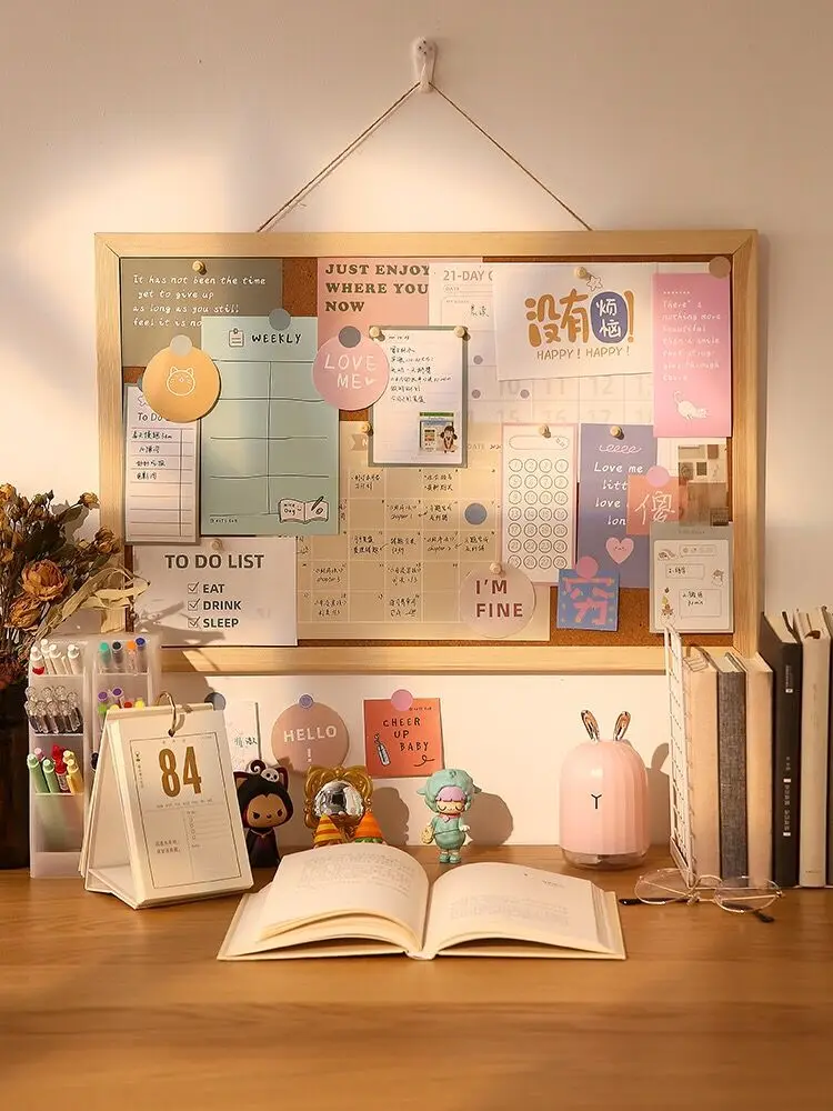 Minkys Kawaii Zachte Houten 브리프 메시지 보드 장식, 포스트카 아트 사진, Muur Kurk 보드, 메모 페이퍼, Achtergrond 보드