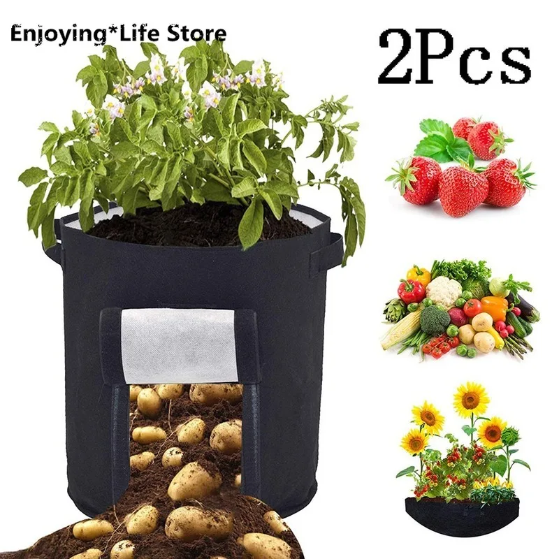 

2 PCS DIY Potato Grow Planter Non-woven Fabric Planting Container Bag Potato Vegetable Gardening Garden Pot Planting Grow Bag