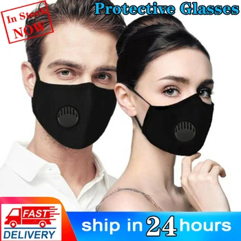 

Cotton Black Mouth Face Mask With 2 Activated Carbon Filter Windproof Mouth-muffle Men Women Fashion Reusable Safety Respirator