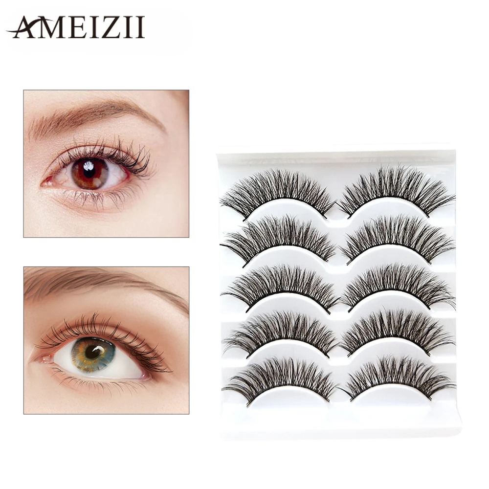 Женские Мягкие Длинные Накладные ресницы AMEIZII 5 пар Многоразовые ручной