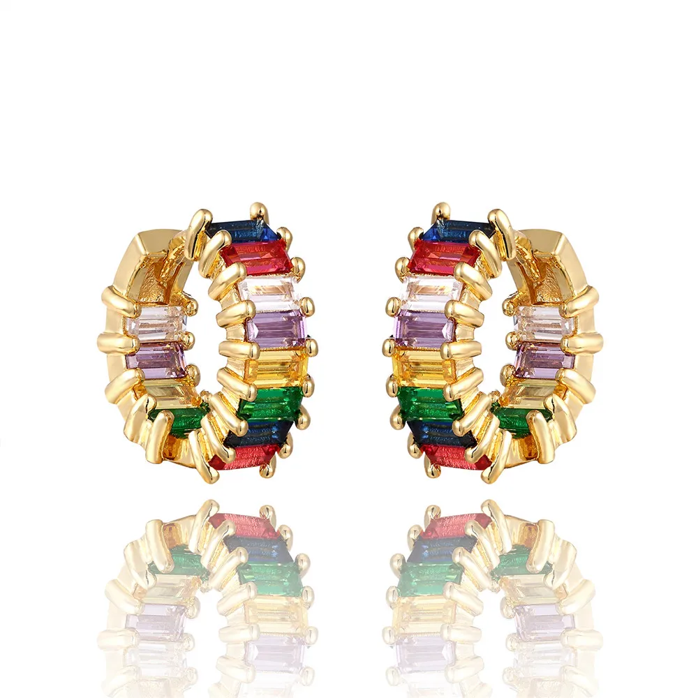 INS Rainbow zircon Stud Earrings jewelry for Women gold cz Earrings star love smile circle flower Earrings best gift - Окраска металла: E1194
