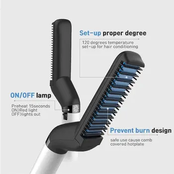 

Professional Men Heat Hair Styling Ceramic Curler Straightener Multifunctional Hair Comb Brush Hair Volumize Straighten
