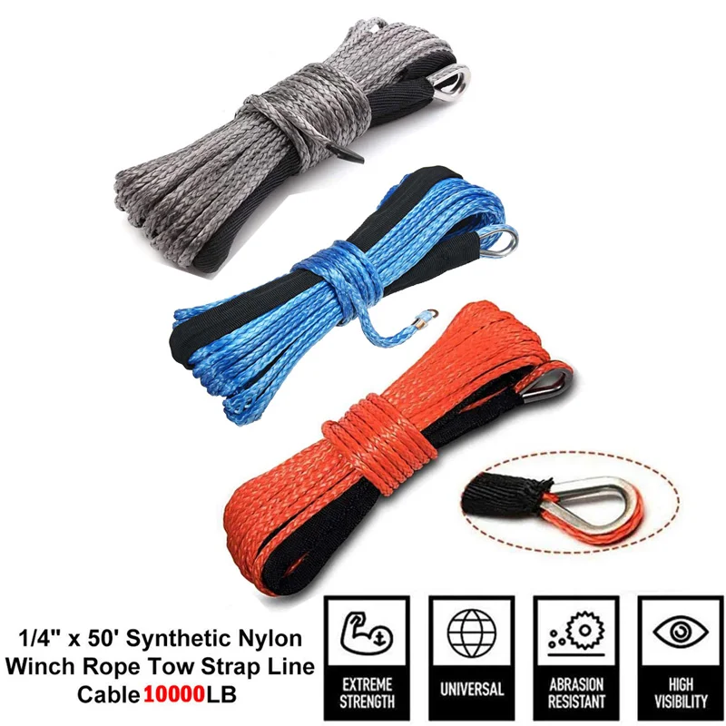 4WD Synthetic Cable With Sheath AIRKOUL 50ft Synthetic Winch Rope – 10,000 Lbs Capacity, 1/4" Thick, For ATV/UTV/4WD Recovery Warn Winch Synthetic Rope - Foto 5