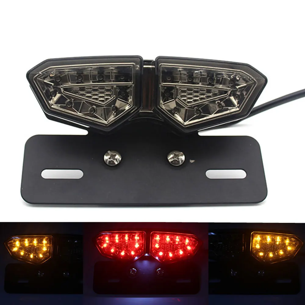 

12V Motorcycle LED Taillight Turn Signal Lamp Rear Brake Lights Motorbike License Plate Light Flasher For Honda Kawasaki