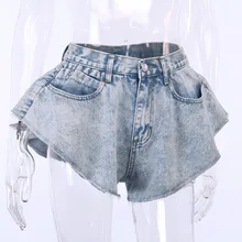 Aliexpress - Women Denim Umbrella Skirt Shorts 2020 Summer INS Fashion Sexy High Waist Ruffle Hem Pocket Jeans Short Pant