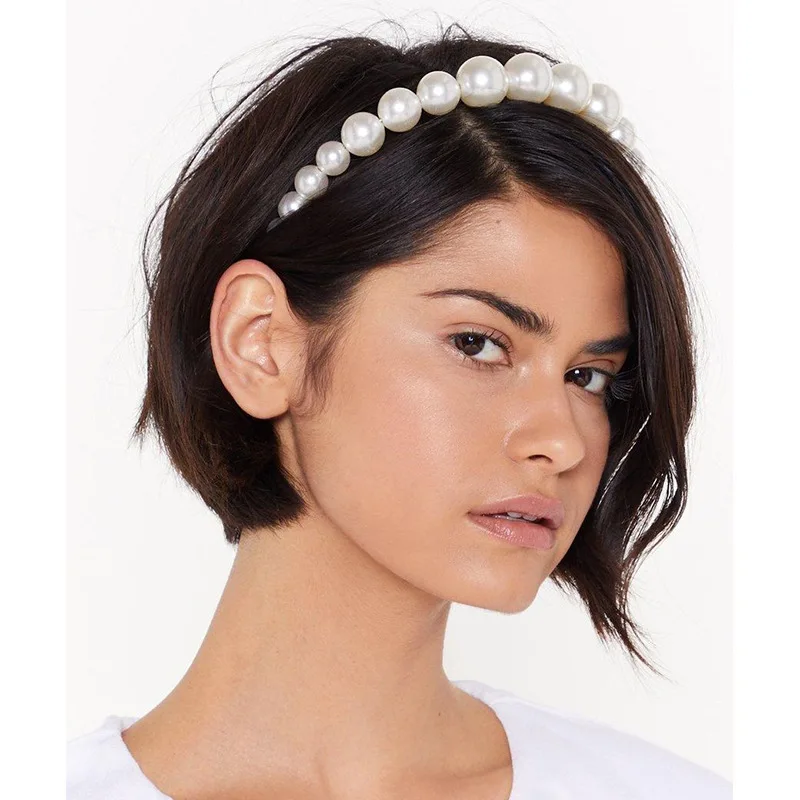 

M MISM Trendy Luxury Big Pearls Headband for Women Elegant Hairbands Wide Personality Fashion Bezel Turban Girls Hair Headwear