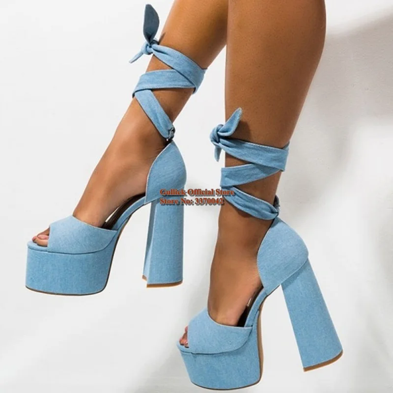 blue platform heels