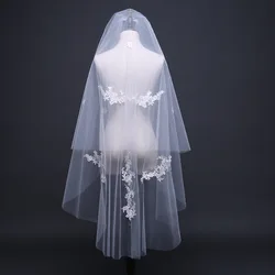 Two Layers Appliques  Wedding Veils Simple Short TulleIvory Bridal Veil for Bride for Women Marriage Wedding Accessories