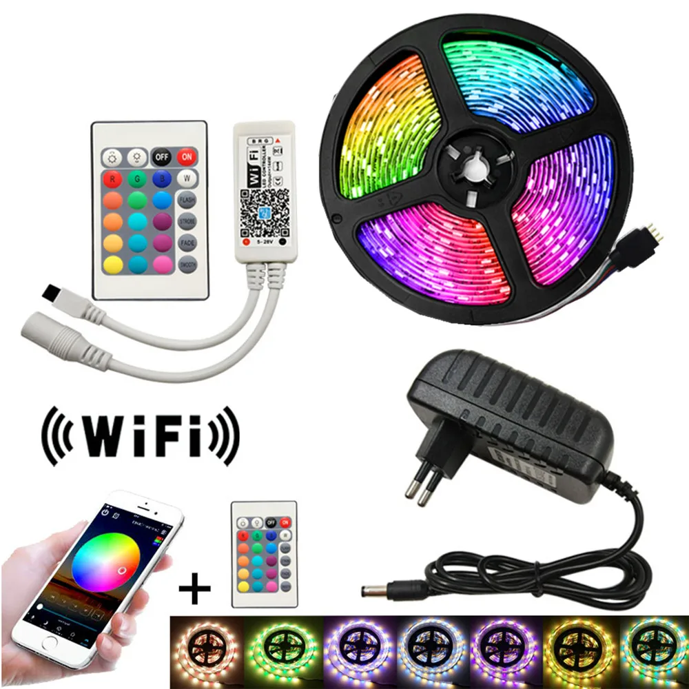 Wifi Светодиодная лента RGB лента Bluetooth управление Интеллектуальный гибкий неоновый свет Водонепроницаемый 5050 12 В Рубан декоративный светильник для вечеринок