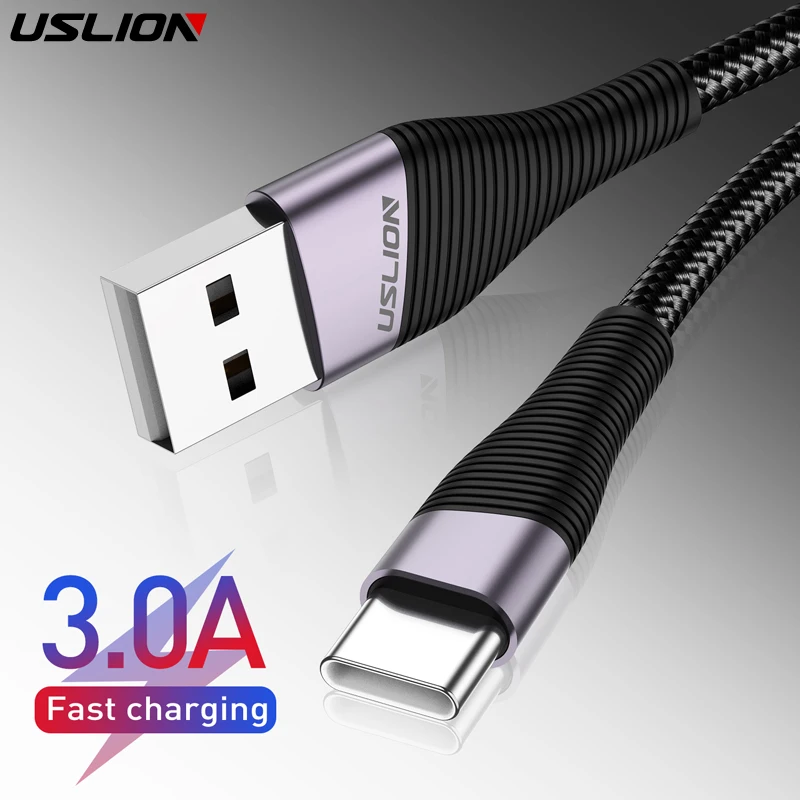 USLION 3 м usb type-C кабель для samsung S10 huawei P30 Pro 3.0A Быстрая зарядка type-C кабель для зарядки телефона USB C кабель для samsung s9