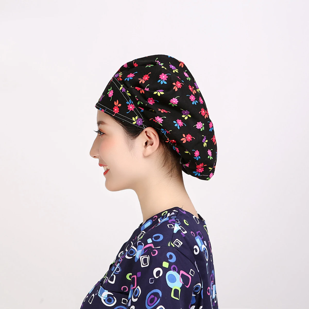 Four-color flower Печатные медицинские хирургические шапки унисекс регулируемые стоматологические шапки операционные ПЭТ больница доктор шапочки для медсестры женщин и мужчин пот группы - Цвет: Four-color flower