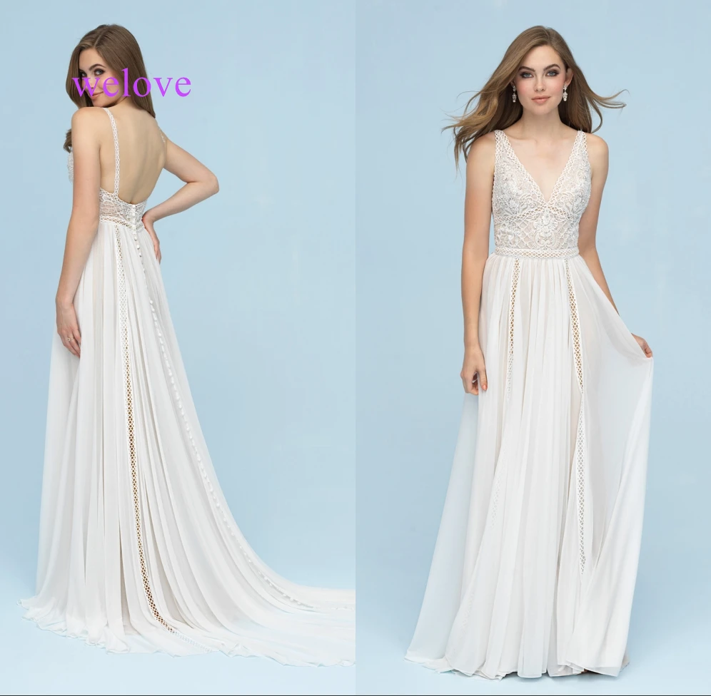 Robe de mariee Новое поступление новое летнее пляжное свадебное платье с бретелями белое свадебное платье с открытой спиной es Vestige De Noiva