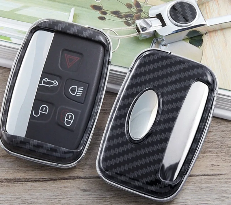 Black with ring Чехол для ключей из углеродного волокна для Land Rover A9 Range Rover смарт-брелок для ключей кольцо автомобильная цепь для ключей брелок чехол - Название цвета: Black with ring