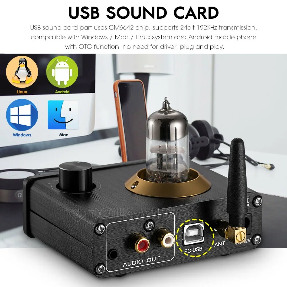 Nobsound Мини Bluetooth 5,0 ламповый усилитель для наушников USB DAC HiFi стерео аудио предусилитель APTX-LL аудио приемник