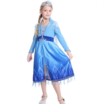 

New Anna Elsa Cosplay Costume Gradient Girls Dress Christmas style Long sleeve Girl Princess Dress Birthday Party Snow queen