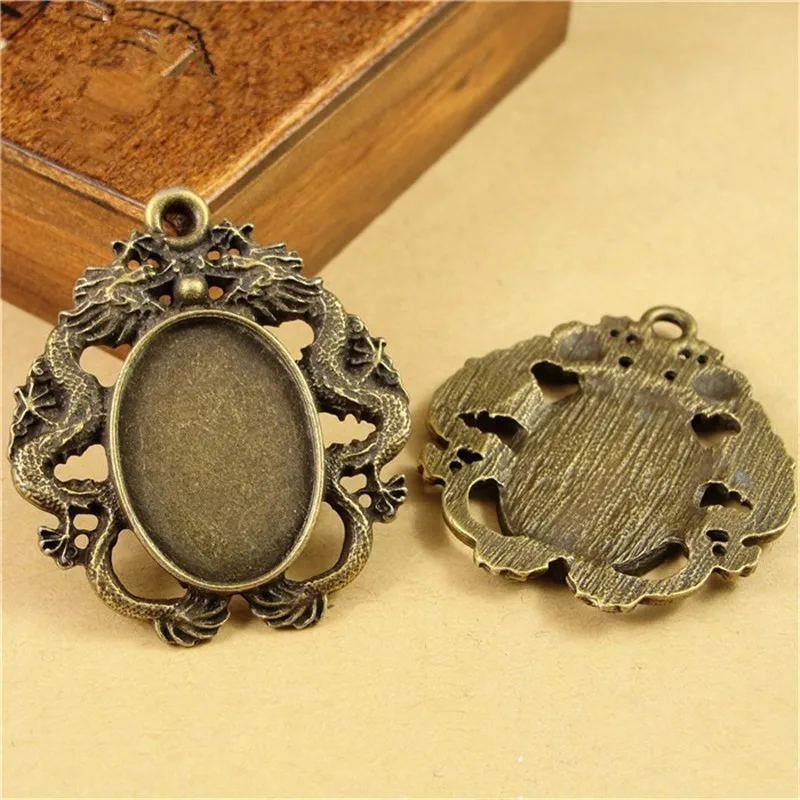 

10Pcs/lot Dragon Pendant Base 40*30MM Big Cabochon Base for Jewelry Making DIY