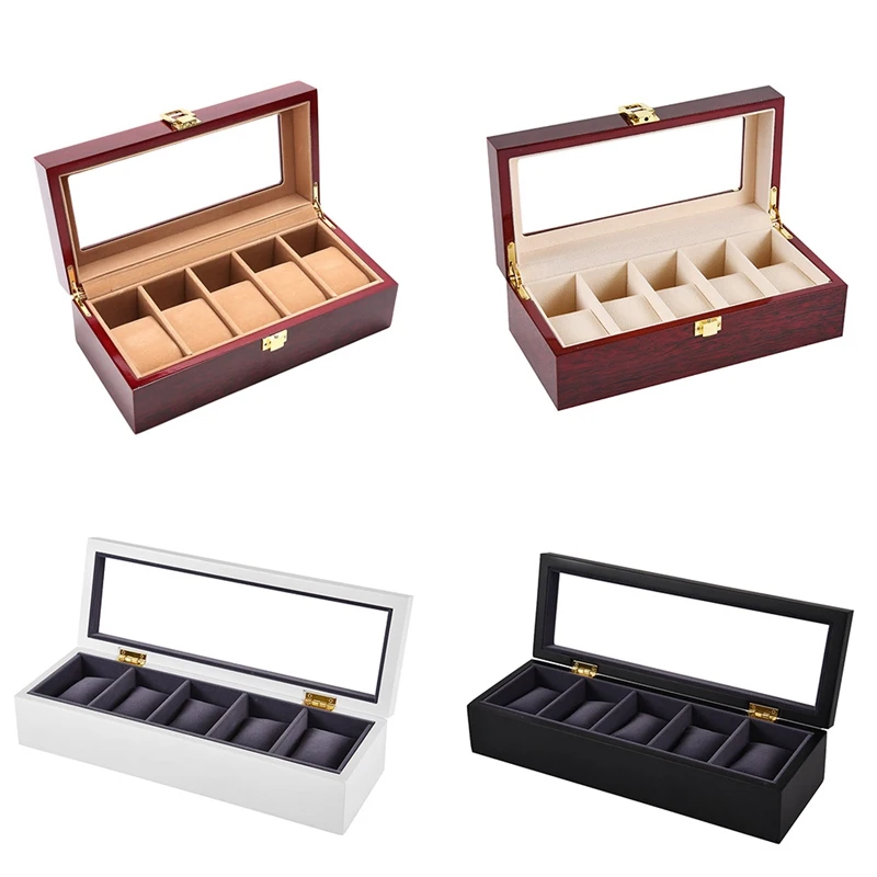 5 Slot / Grid Watch Box Portable Wooden Display Container Storage Holder Travel Organizer Case Gift unique and beautiful box