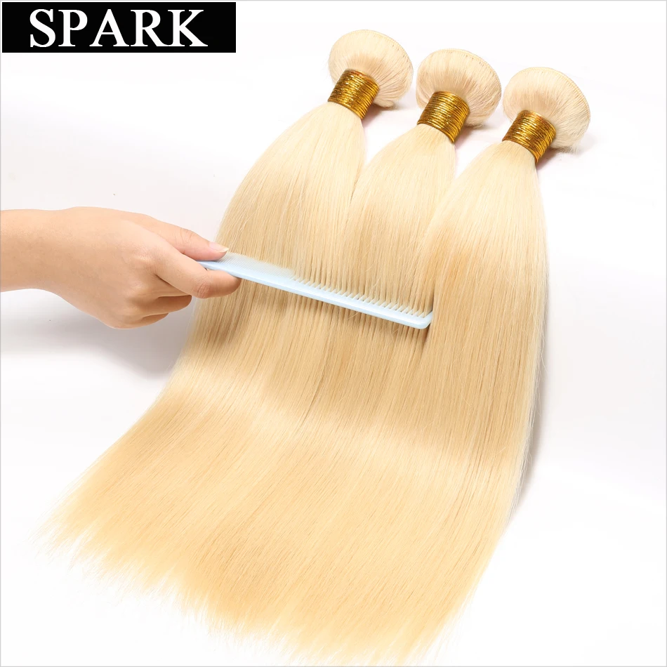 Spark волосы#613 Цвет прямые бразильские девственные волосы(Virgin Hair) 1/3/4 Комплект сделки пряди человеческих волос для Инструменты для завивки волос Мёд волосы цвета блонд для наращивания на заколках