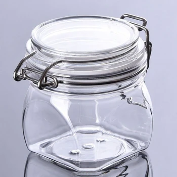 

220ML Plastic Square Clip Top Storage Jar With Airtight Seal Lid Kitchen Food Container Tableware Preserving Cosmetic Cream S22