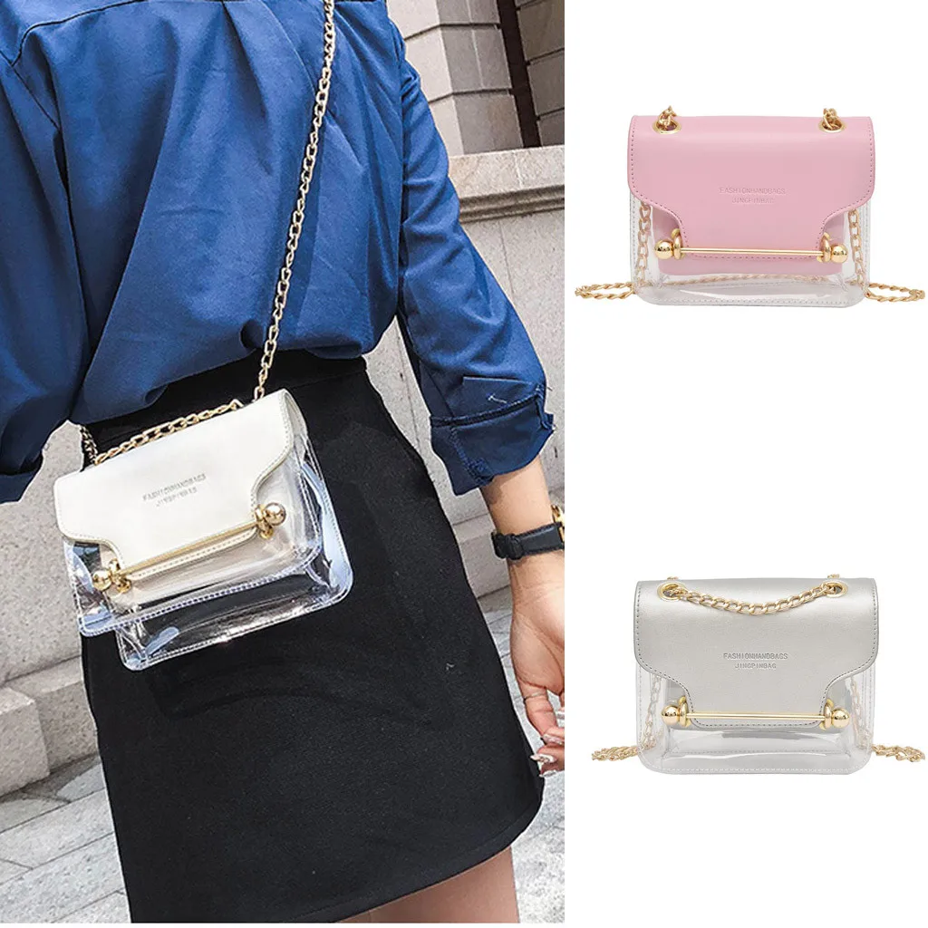 Luxury Clutch Strap Small Female Bags Lady Transparent Square PVC Bag Shoulder Bag Messenger Bag+ Hand Wallet Shopping Handbag