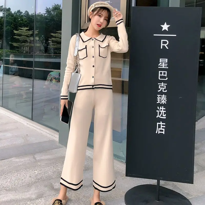

Photo Shoot Autumn Women's Fashion Leisure Suit Knitted Cardigan 2019 Autumn Capri Loose Pants Online Celebrity Two-Piece Set