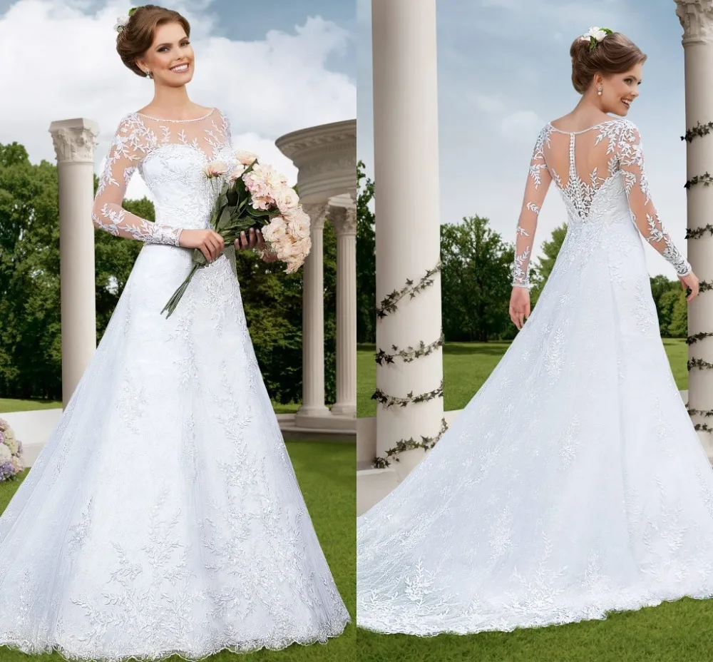 Vestidos De Novia изящное кружевное свадебное платье с аппликацией VERNASSA, длинные рукава, прозрачные сзади, трапециевидные свадебные платья