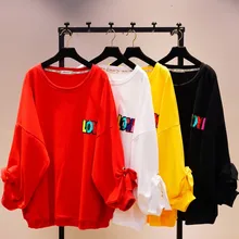 Весенний женский простой пуловер Футболка с круглым вырезом с длинным рукавом со стразами Свободные толстовки Студенческая Объемная толстовка Топы