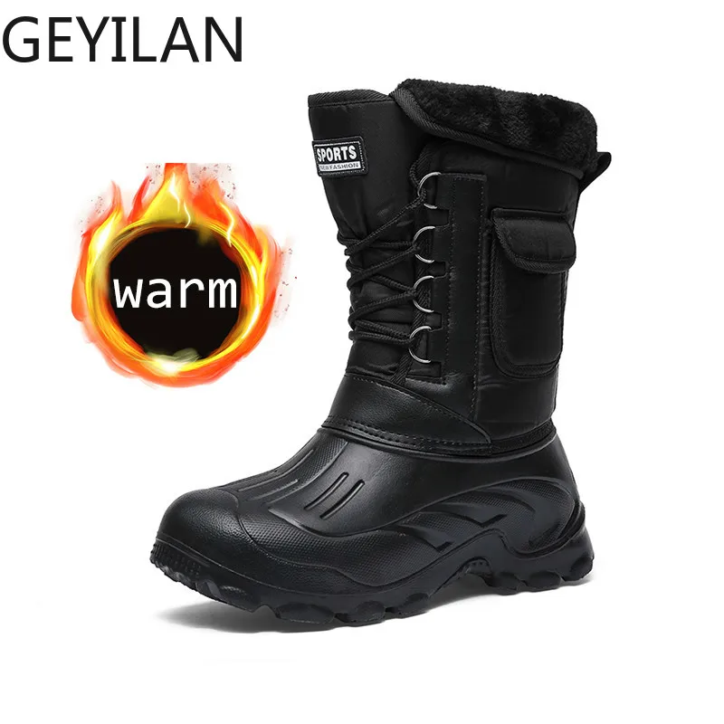 

2019 Winter Camouflage Snow Men Boots Rain Shoes Waterproof with Fur Plush Warm Male Casual Mid-Calf Work Fishing Boot