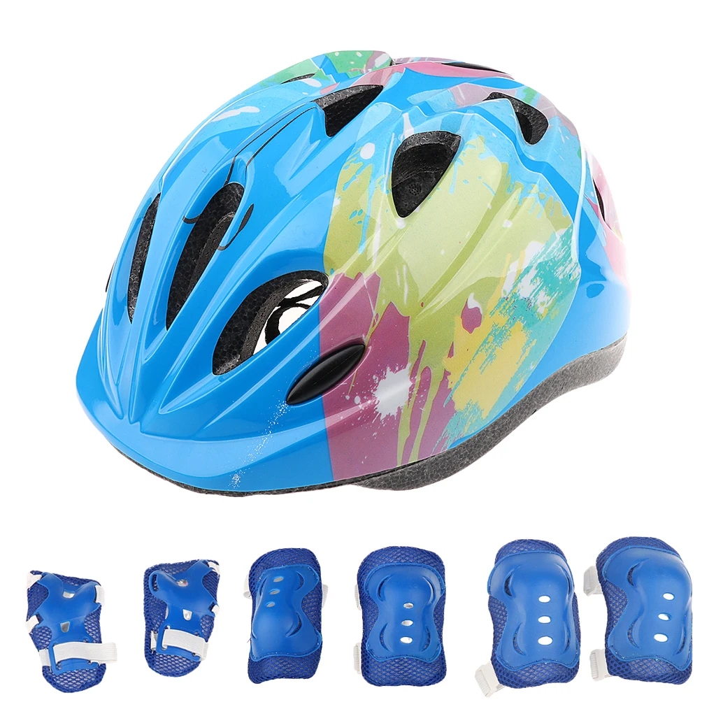 7 Pieces Kid Child Roller Skating Bike Helmet Knee Wrist Guard Elbow Pad Set Cycling Equipment Skateboarding