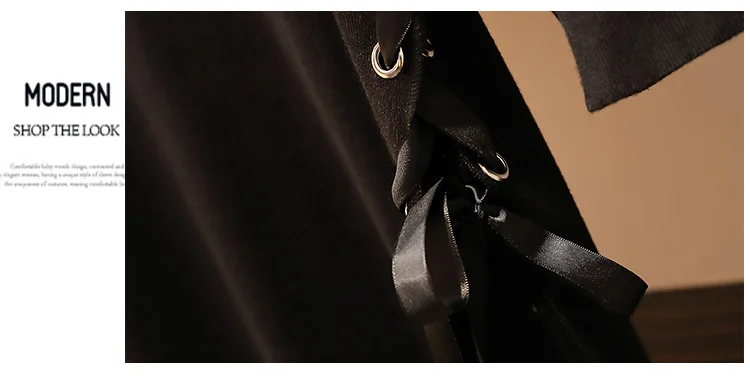 L-4XL Плюс размер женское черное платье в стиле кэжуал осень Мода v-образным вырезом с коротким рукавом Свободная Женская сторона со шнуровкой Сплит платья