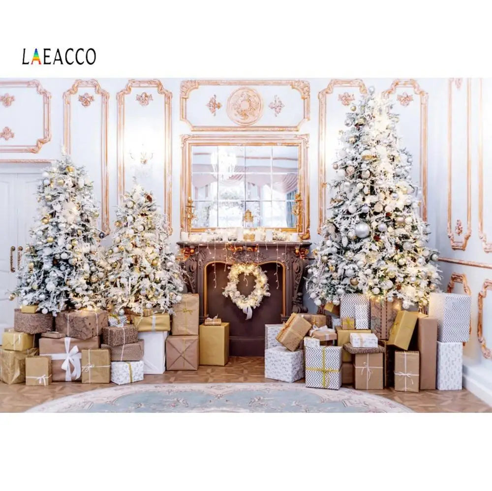 Laeacco Рождественские фоны Королевский Декор Дерево шар камин подарок шикарные