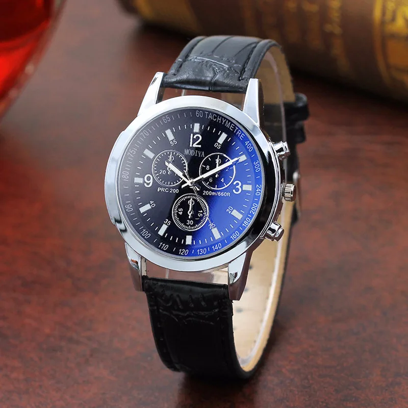Лидирующий бренд, роскошные модные мужские часы из искусственной кожи, аналоговые кварцевые часы Blue Ray, мужские наручные часы, мужские часы, повседневные часы