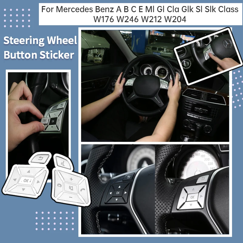 Alloy Steering Wheel Button Trim Cover Sticker for Mercedes Benz W212 W204 Car Accessories W176 W246 ML GL CLA GLK A B C E Class |