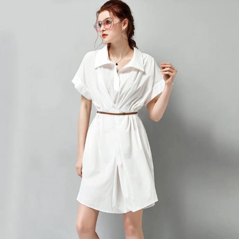 

2020 New Explosive Women's Large Size Shirt Dress Lapel Dress A-line Skirt Send Belt