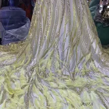 Африканская клееная Вышивка перо кружевная ткань Блестки вышитая перо кружевная ткань для свадебной вечеринки