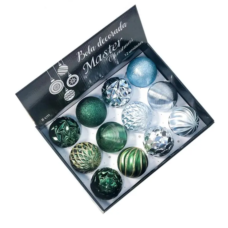 12Pcs/lot Christmas Tree Decor Ball Baubles Xmas Party Hanging Ball Xmas Decoration for home Navidad natal Ball 60mm 80mm - Цвет: H 8cm
