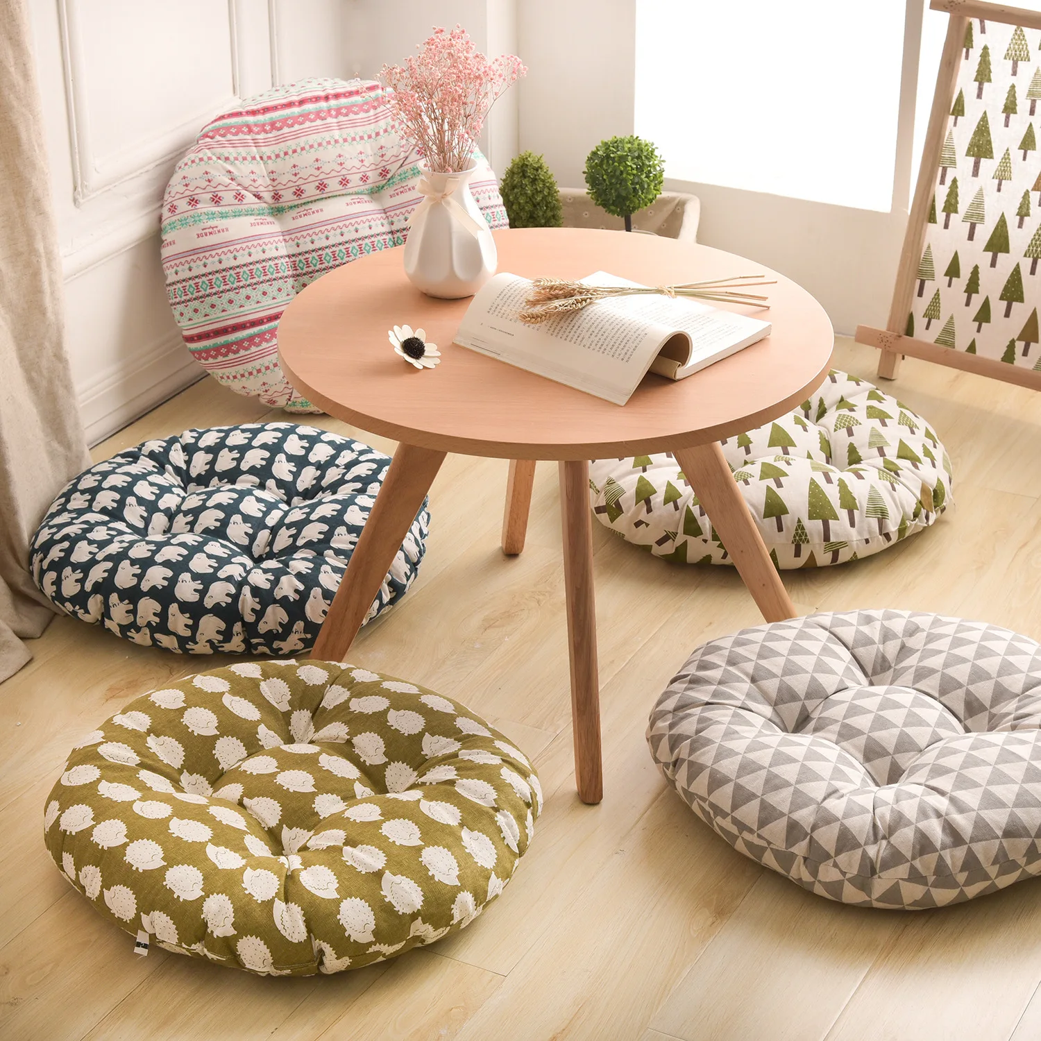 

European Classical Office Cushion, Dining Chair Cushion, Chair Cushion, Ethnic Style Round Cotton and Linen Thick Futon Mat