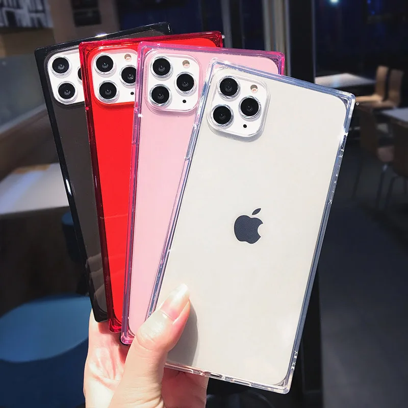 Прозрачный квадратный противоударный чехол LACK для iphone 11 11Pro Max однотонный мягкий
