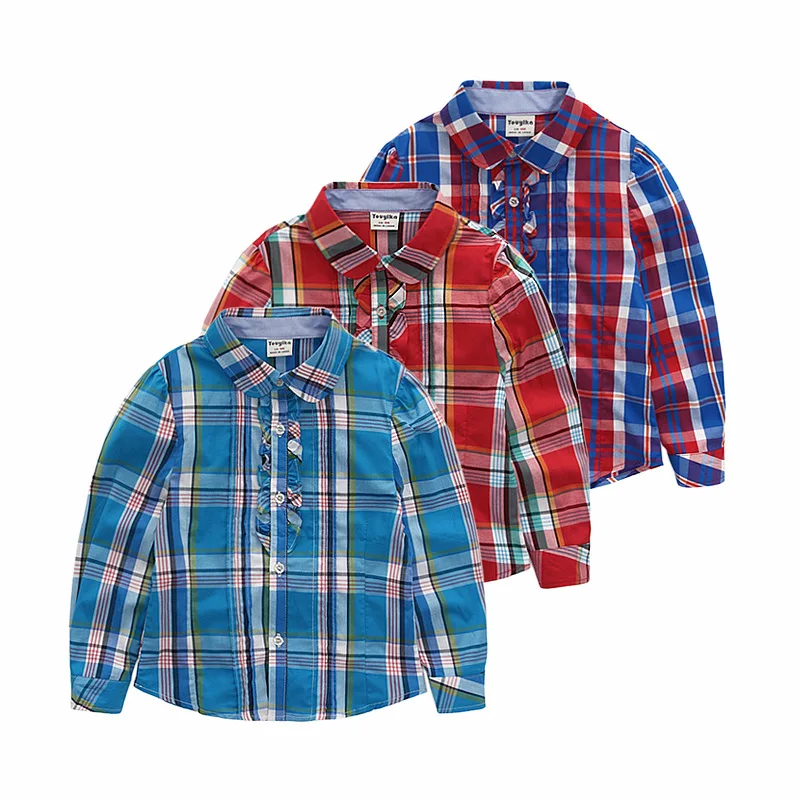

CHILDREN'S Shirt Spring And Autumn Children Casual Plaid Frilled Women's Long-sleeved Upper Garment