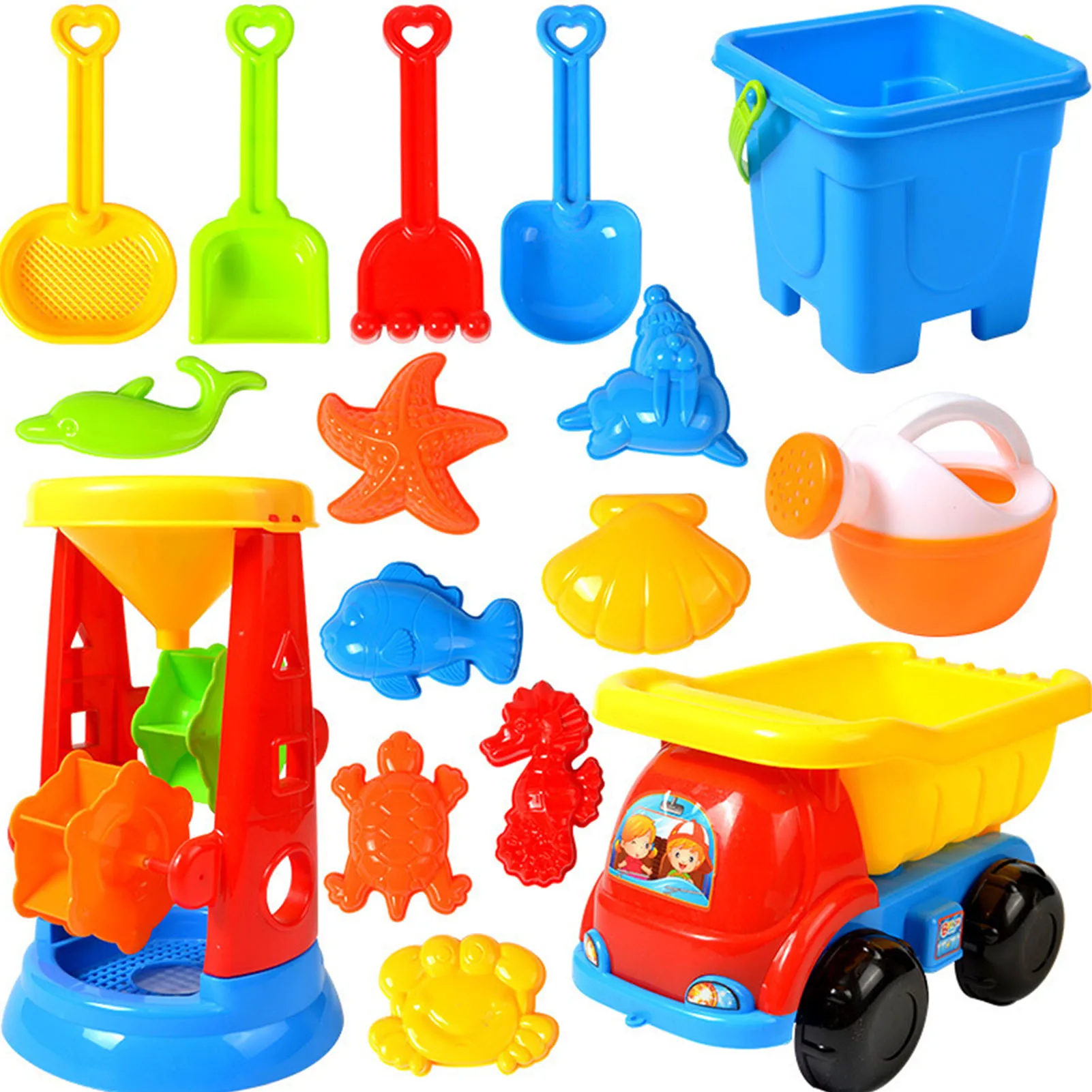 Summer Beach Toys 7 Sets Water Toy Sand Toy Beach Shovel Beach Bucket Set Children Play Set Random Color