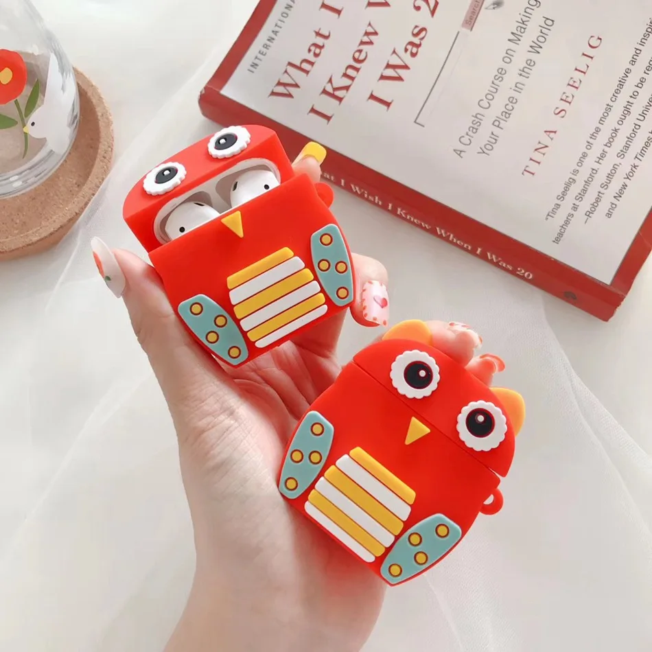 

For AirPods Case Cute Three-dimensional Red Playful Owl Earphone Case For Apple Airpods 2 Funny Protect Cover