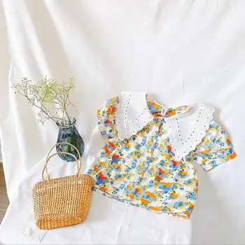 

2020 new girls printed shirt cotton summer short sleeve fashion girls blouse 3-8 years HV70