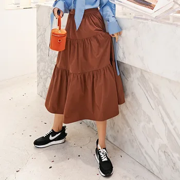 

Korea can ship spring summer fashion vintage Cake Half-body Skirt 2020 new loose causal Split Joint pleate Skirt YH945