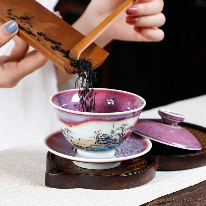 Чайная чаша 140 мл керамический гайвань винтажная чайная тарелка Цзиндэчжэнь чайная чашка ручной работы чайный горшок Декор чайная посуда контейнер чайные чаши ремесла