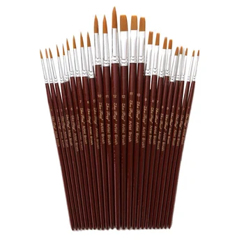 

12 Pcs/Set Nylon Watercolor Paint Brushes Red Color Different Shape Round Pointed Tip Gouache Painting Brush Set Art Supplies