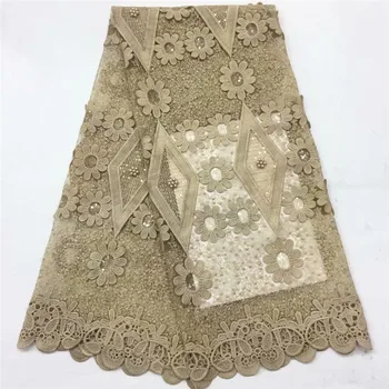 

gold High Quality African Lace Fabric beads sequins French Net Embroidery Tulle Lace Fabric For Nigerian Wedding Party Dress