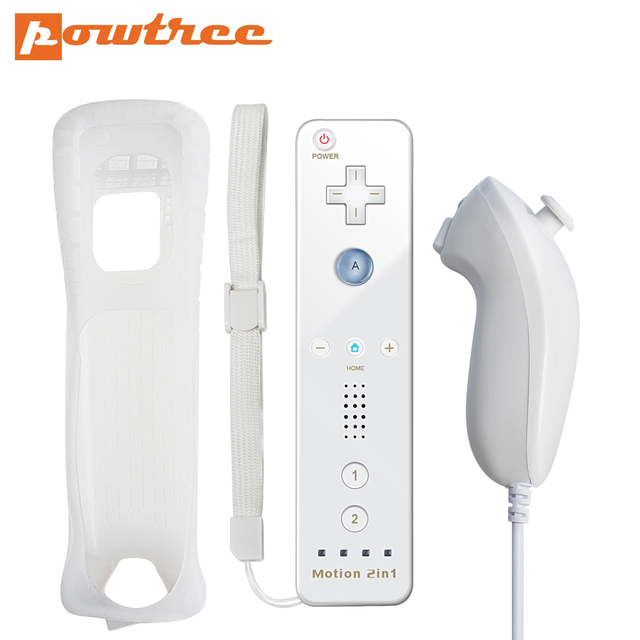 Nintendo Wii Joystick 2 in 1 Wireless Remote Gamepad Controller Set Optional Motion Plus with Nunchuck & Silicone Case