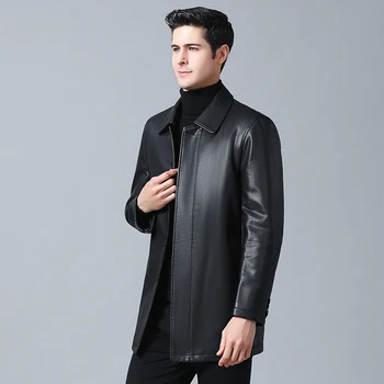 

8XL 7XL plus size Autumn Winter Leather Clothing Genuine leather Fashion BUSINESS Casual jacket Man wind coat Men Tops OUTERWEAR