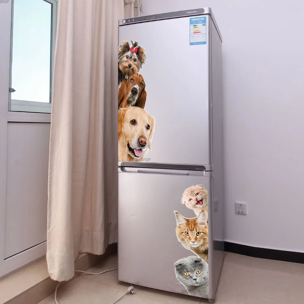 Dogs Cats 3D Wall Sticker Funny Door Window Wardrobe Fridge Decorations for Kids Room